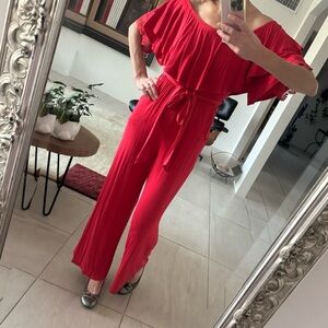 VA VA BY JOY HAN Red  Off The Shoulder Wide Leg Jumpsuit Size XS